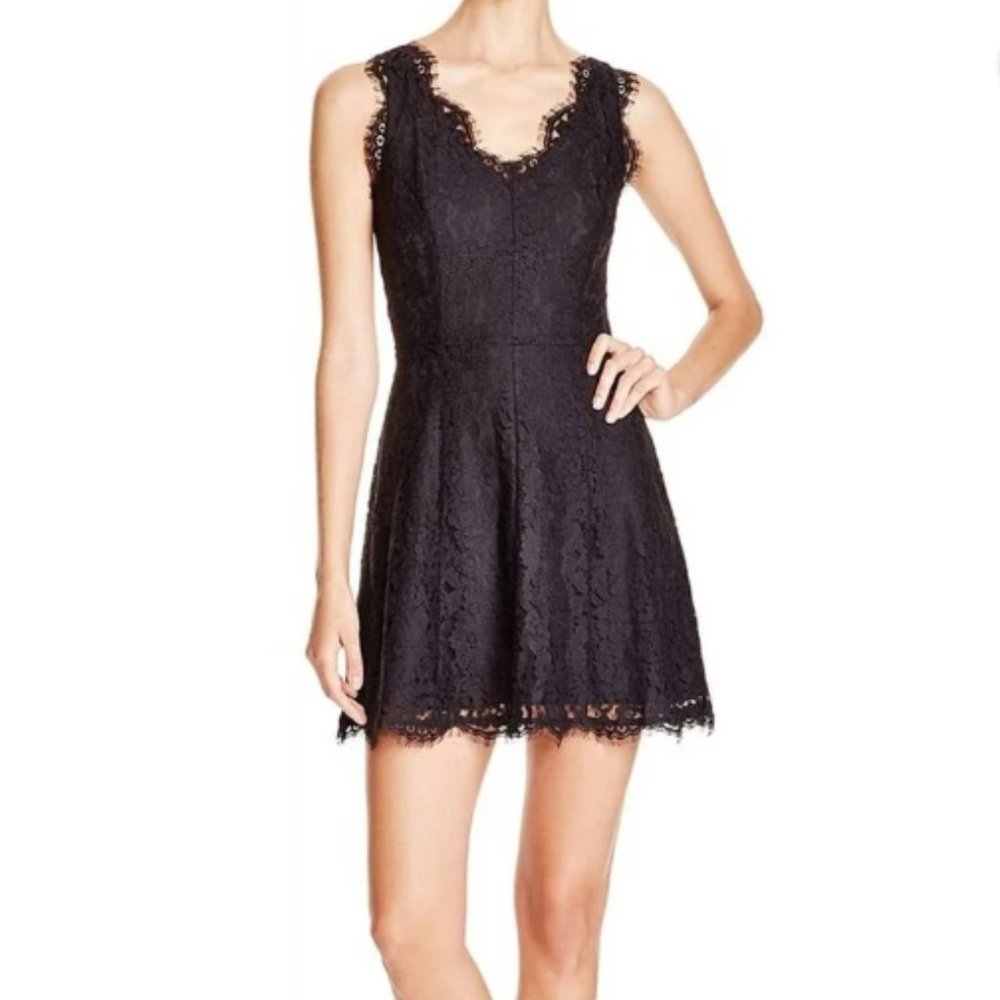 Joie Black Lace Sleeveless Nikolina Fit & Flare Mini Dress szS
